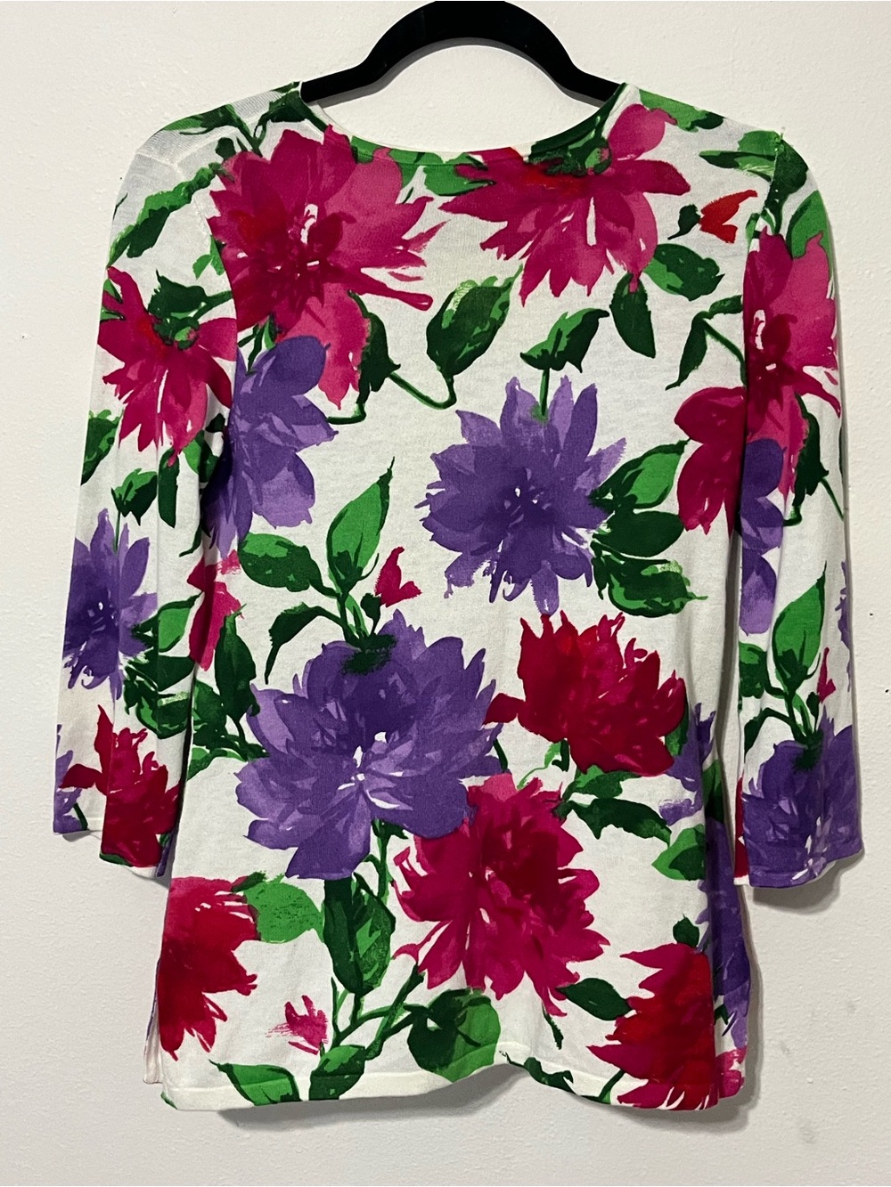 Lauren Ralph Lauren Petite Watercolor Floral Knit Top PS - Picture 2 of 13